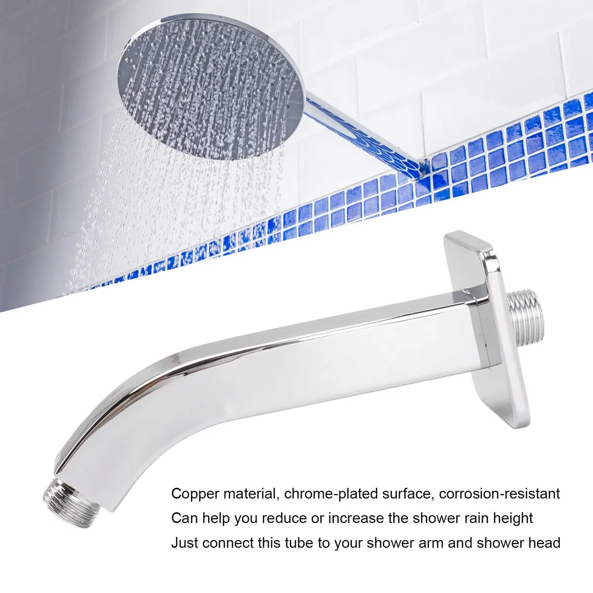 Brazo de Ducha con Brida, Brazo de Extensión de Ducha Cuadrado Montado en la Pared de 6 Pulgadas para Cabezal de Ducha Fijo (Electroplating)