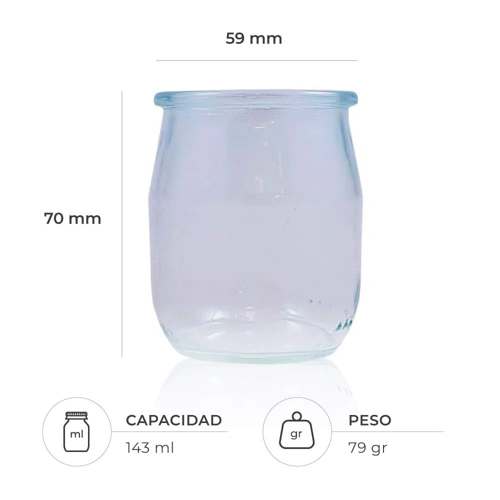Vasos yogurtera de cristal con tapa pack de 12 botes para yogurtera de 143 Ml tarros para postres recipiente para moulinex, lidl, severin, braum y resto de yogurteras (Tapa Blanca) (143)
