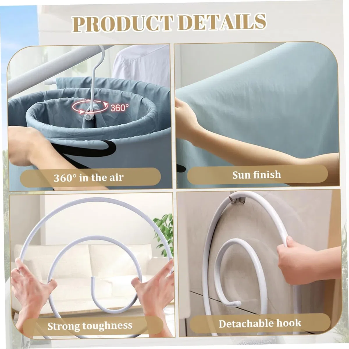 2 estantes de secado en espiral; ganchos circulares en espiral; ahorran espacio y son desmontables; adecuados para sábanas gruesas, mantas, toallas de baño, manteles y todo tipo de mantas y