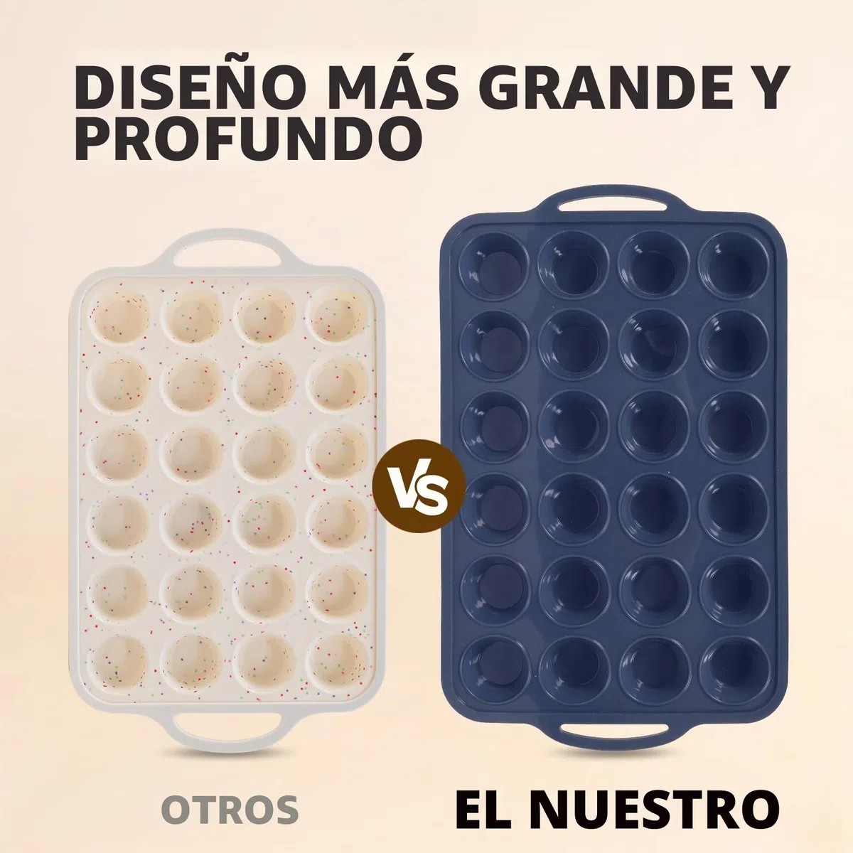 SUPER KITCHEN Pack 2 Moldes Magdalenas 24 Huecos, Silicona con Asas, Estructura Metálica Estable, Fácil Limpieza, Libre de BPA, Cupcake, Brownie, Gris