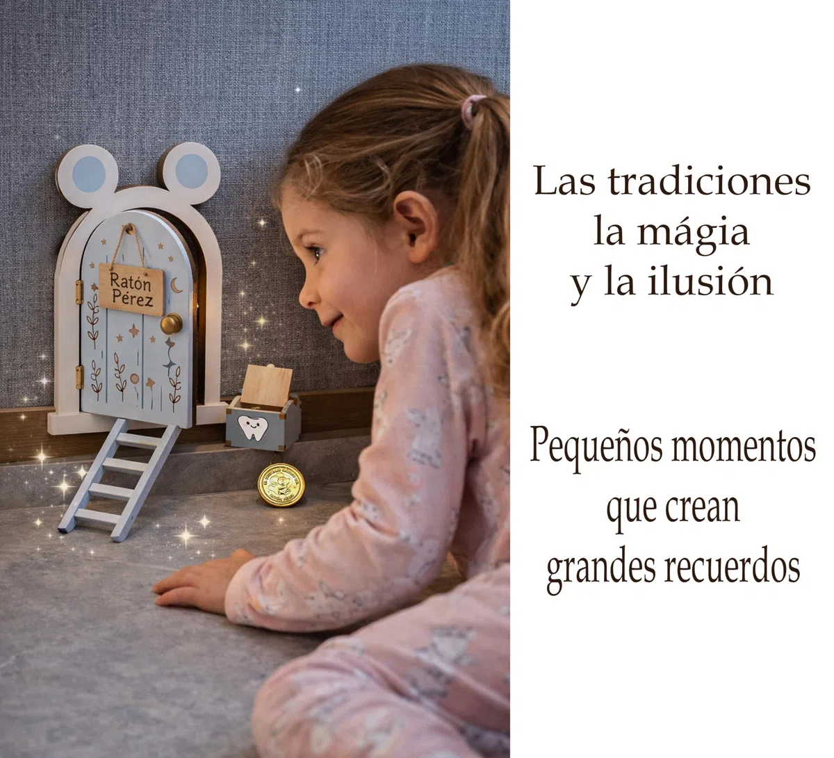 Zaldun-Puerta Ratoncito Pérez – Casita Ratoncito Pérez de Madera | Caja para Dejar Dientes,Escalera, certificados y Moneda - Se Abre la Puerta. (Azul)