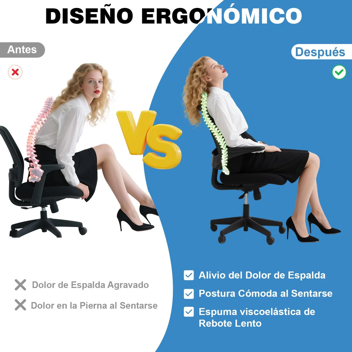 Cojin Lumbar Coche, Cojin Lumbar Silla Oficina con Esponja Memoria, Respaldo Lumbar Ergonómico, Almohada Lumbar para Asientos de Coche, Silla de Oficina, Negro