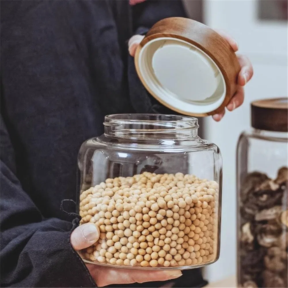 1500ml/51 oz Tarros de Cristal Cocina Almacenaje con Tapa Hermético, Altura 15cm Boca ancha Botes Cristal Frascos de Vidrio para Conservar Té Café Azúcares Especias