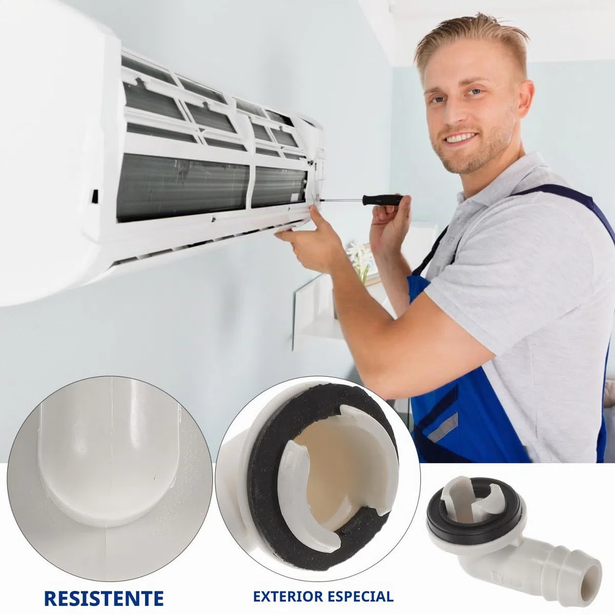 DOITOOL - Conector de manguera de drenaje de aire acondicionado (3 unidades, 15 mm, conexión acodada de evacuación de condensados, con anillo de goma antifugas, adaptador de unidad de CA y ventana de