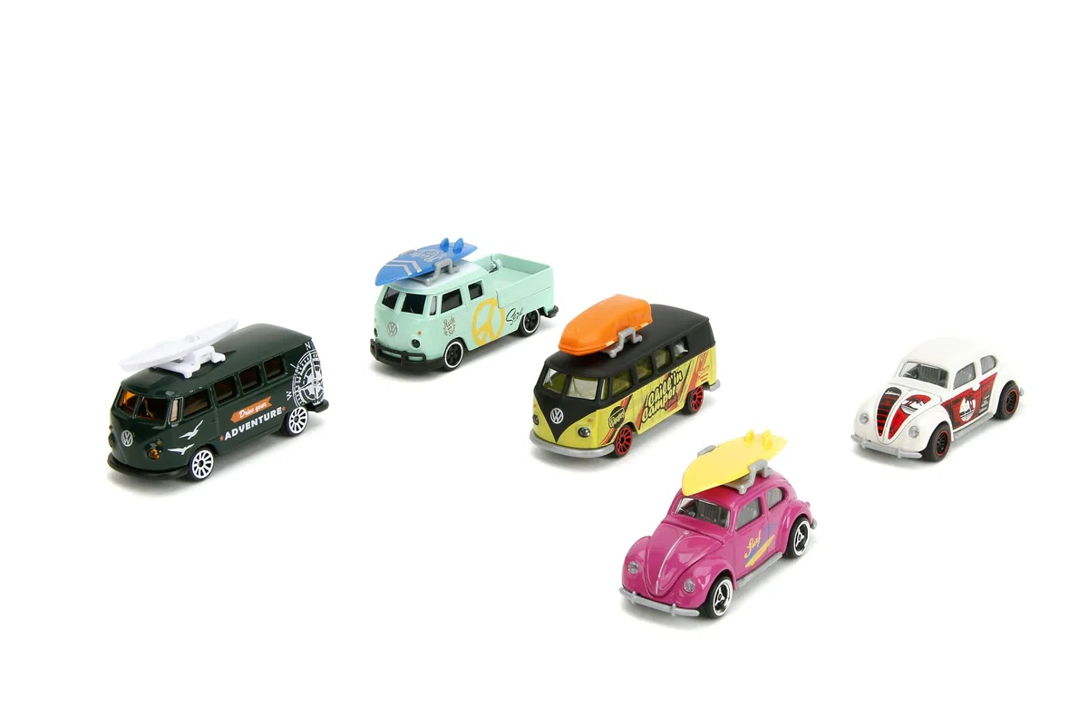 Majorette – Coches Premium Volkswagen The Originals con Partes en Metal, Escala 1:64, Con Licencia Oficial VW, Recibirás un set de 5 Vehículos VW (212055008)