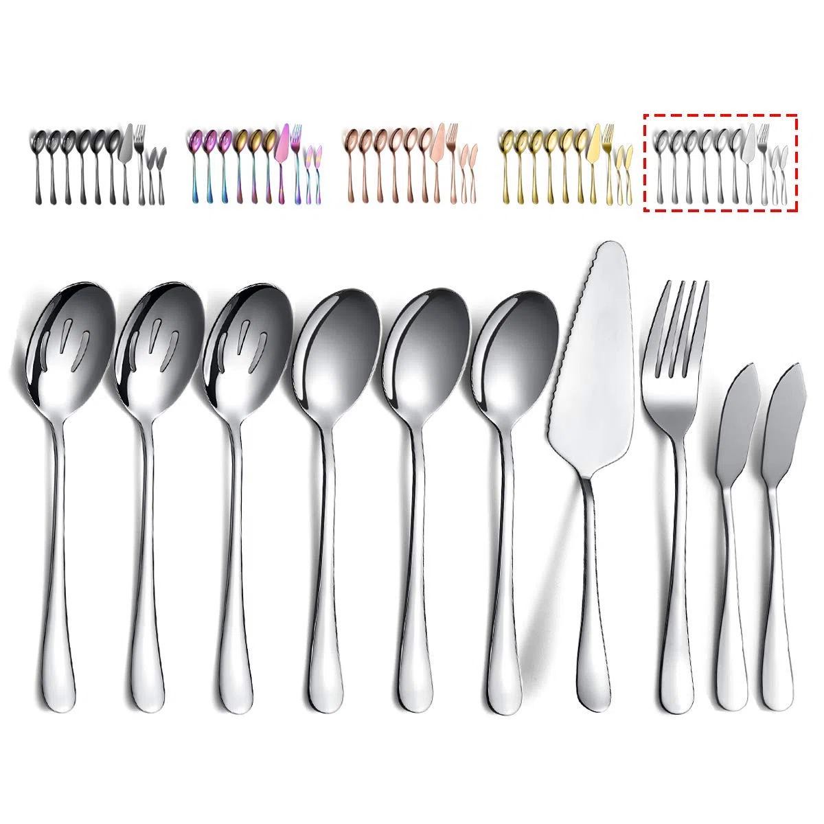 Kyraton Juego de Cubiertos 10 Piezas, cucharas para servir, cucharas ranuradas, tenedor para servir, servidor para pasteles
