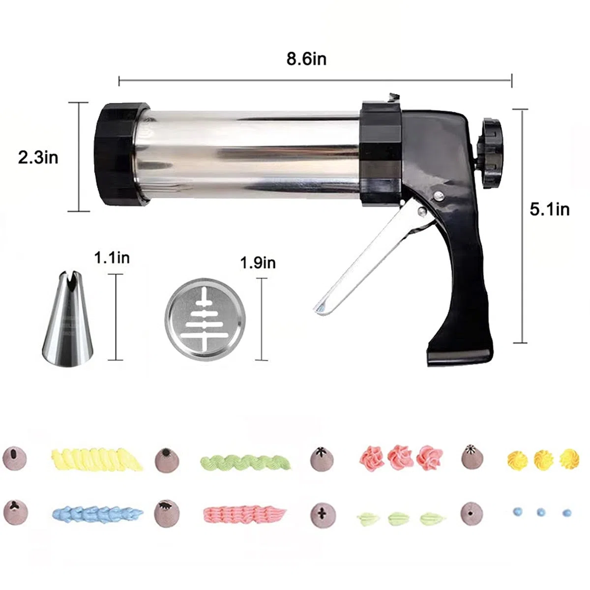 Inyector de Relleno para Galletas, Pistola de Acero Inoxidable para Decorar Pasteles con 8 Piezas de Flores y 8 Bocas de Decoración