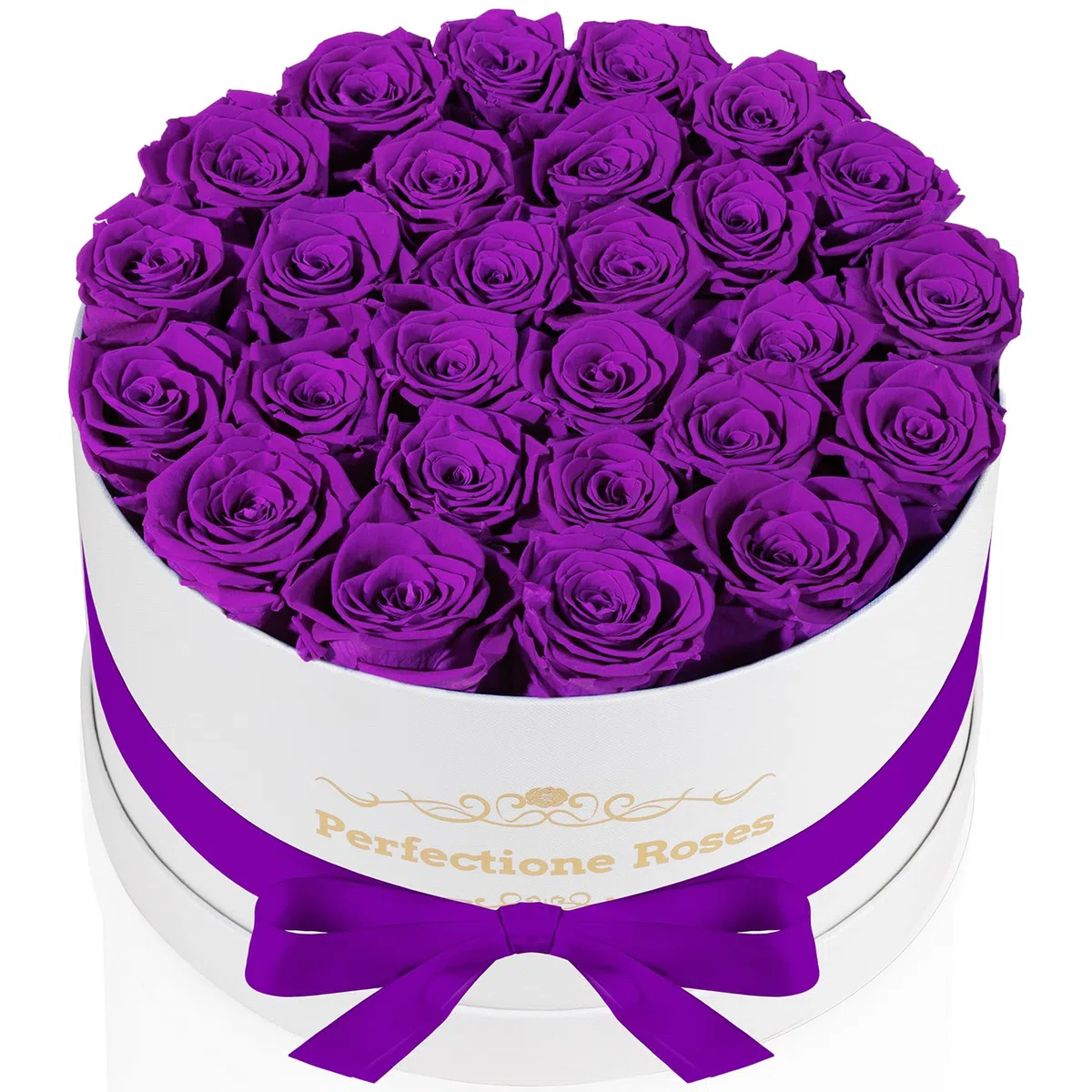 Perfectione Roses Forever - Rosas reales en una caja, rosa preservada que dura hasta 3 años, flores para entrega, regalo de cumpleaños, día de San Valentín para ella, flor del día de la madre (morado)