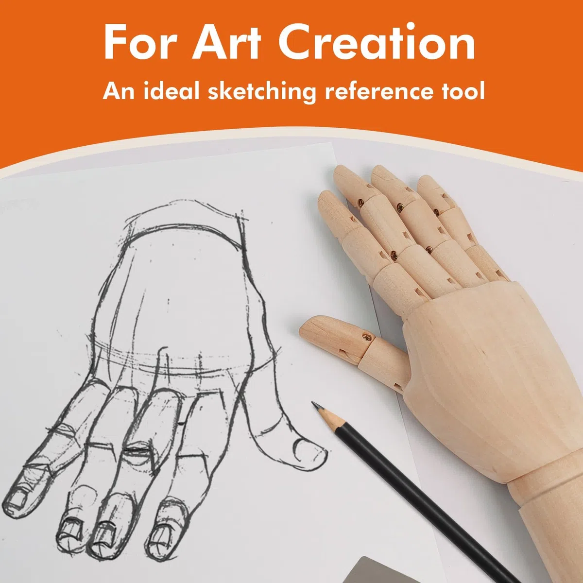 Mano de Madera Artística, Maniquí de Madera, Proporro de Mano en Movimiento para Exhibición de Joyería, Dibujo y Pintura (25 cm, Mano Derecha)