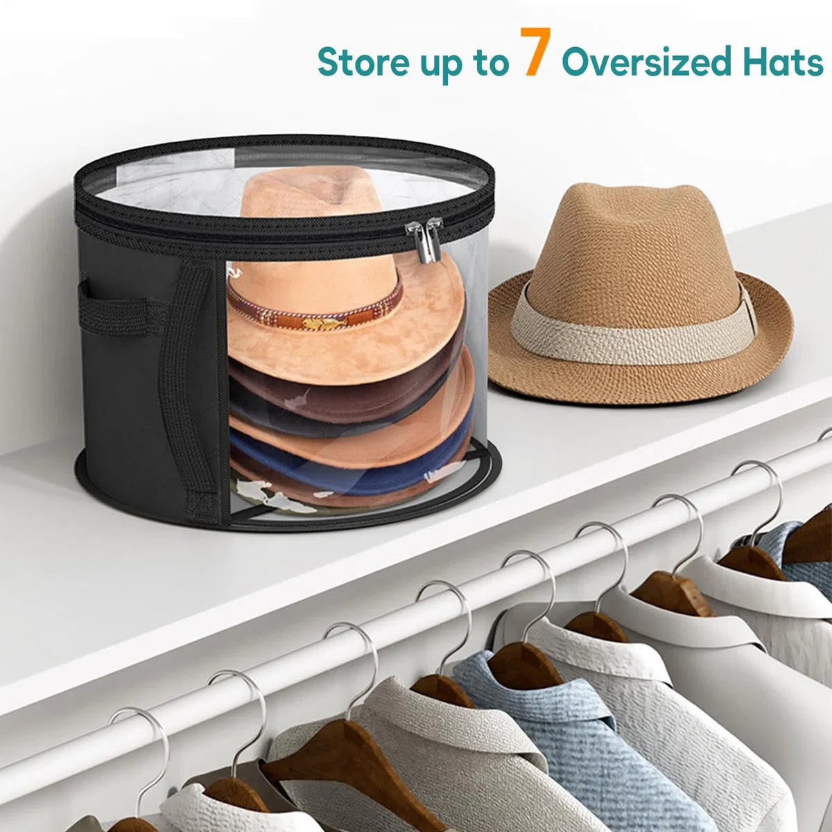 Porta Sombreros con Ventana Transparente, Organizador Grande para Armario y Viaje - Compatible con Sombreros de Cowboy, Damas y Ala Ancha (4 Piezas, Negro)