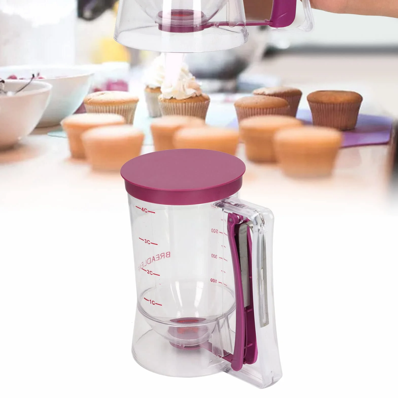Cuchara para Masa Vesaneae con Tapa y báscula - Dispensador de Masa para Pasteles de 900 ml Dispensador de Masa para gofres Separador de Masa para panqueques para Magdalenas Panqueques