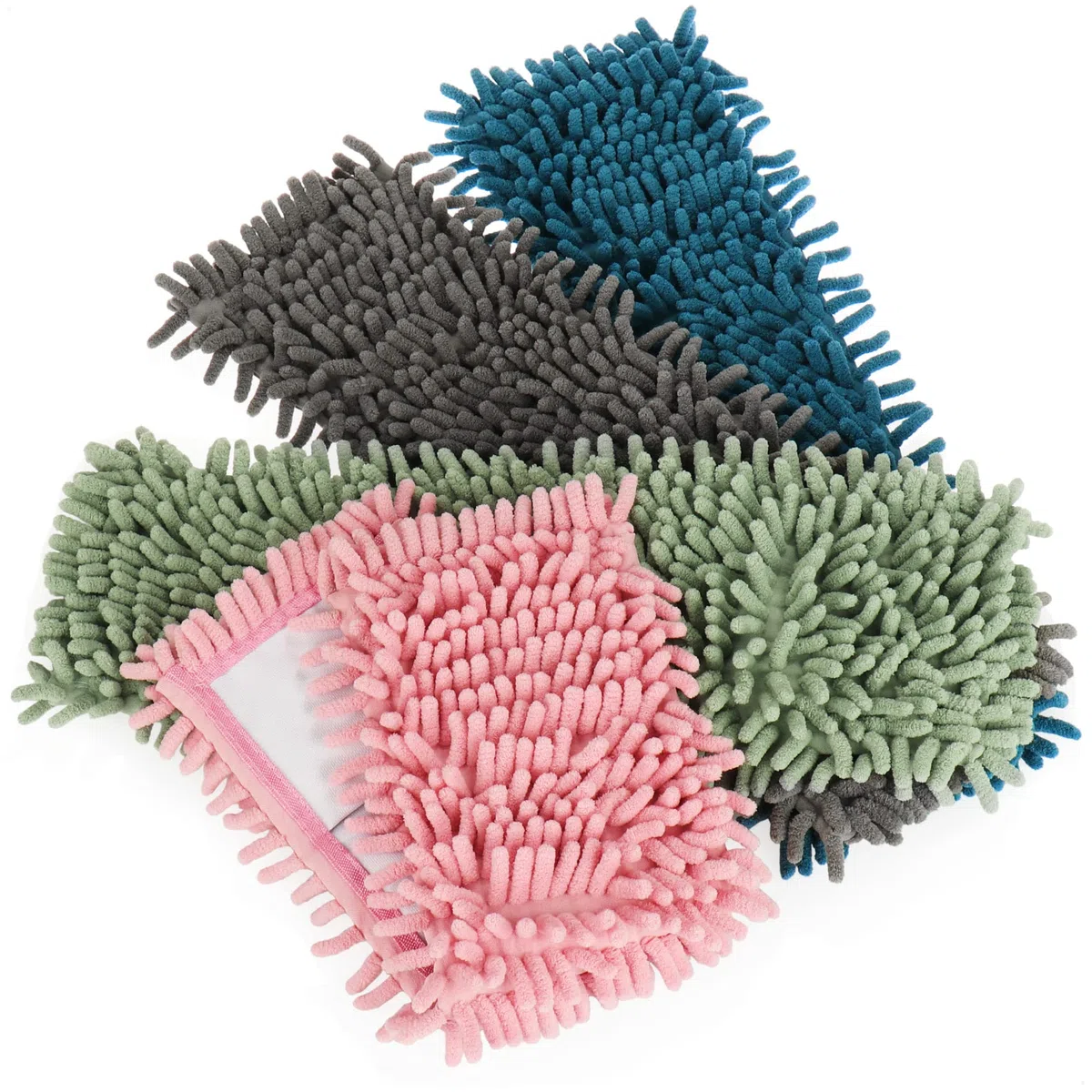 com-four® 4X Recambio para Mopa y Trapeador de Piso - Cubierta de Fregona de Chenilla de Microfibra - Funda de Felpilla para una Limpieza Profunda (4 Piezas - Azul/Rosa/Verde/Gris)