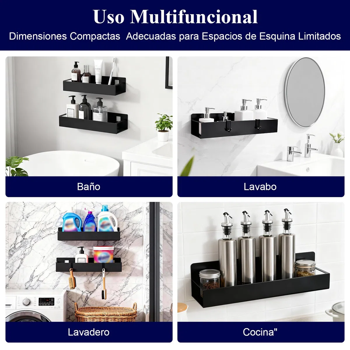 2 Piezas Estante de Ducha sin taladrar, Negro, Estante de Almacenamiento de baño Inoxidable, Estante para champú y Gel de Ducha, Cesta de Ducha de Metal Negro Mate, con 4 Ganchos