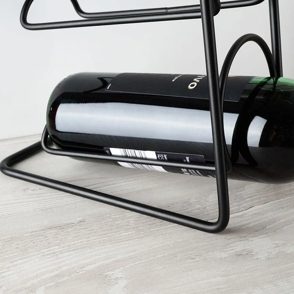 Vilde Botellero de metal para 4 botellas, color negro, 21 x 12 x 43 cm