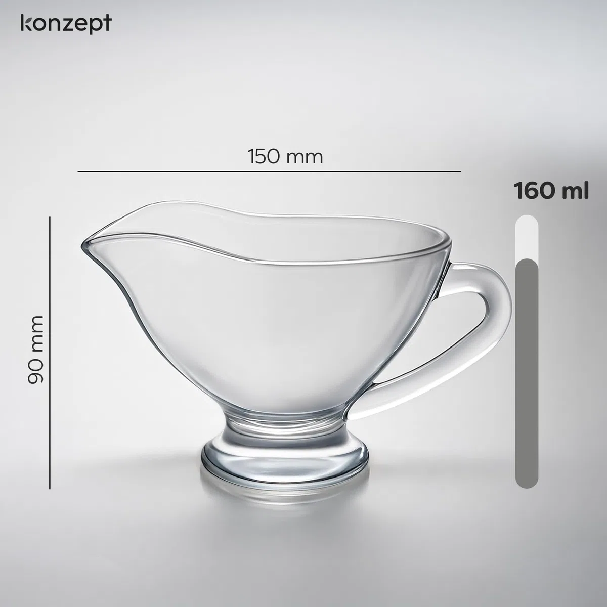 KONZEPT Salsera de cristal, juego de 4 unidades, 160 ml, transparente con asa, estable, ideal para aderezos, crema, salsa, aceite de oliva, NR 63. SAUCIERE