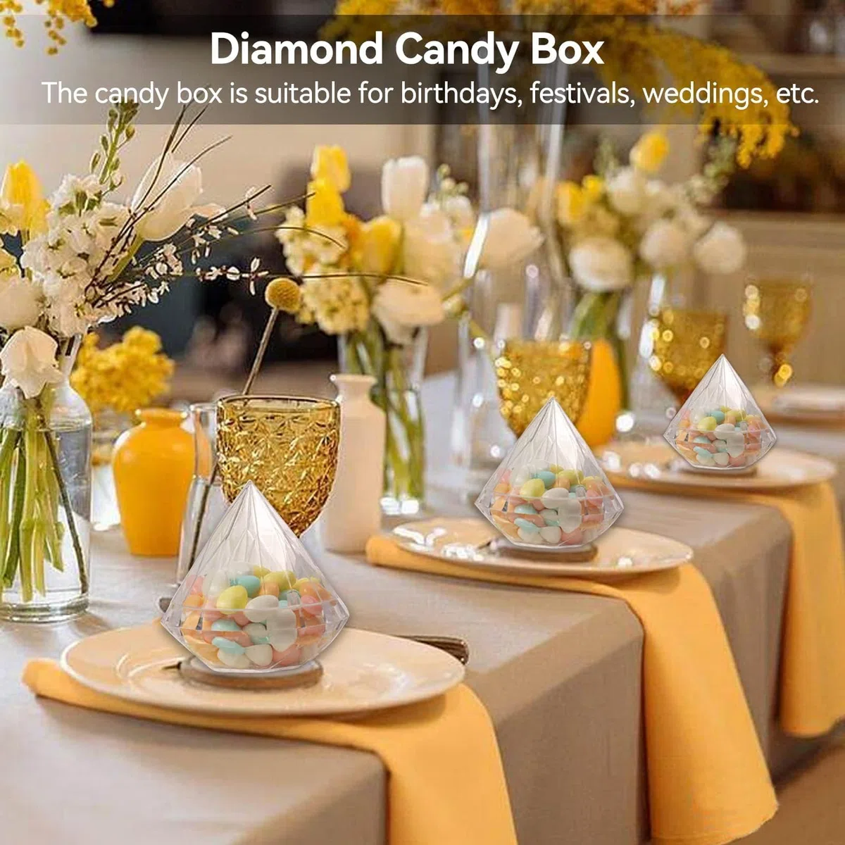 Tarro de caramelo en forma de diamante, Caja de plástico transparente para caramelos Mini Dispensador de caramelos Reutilizable Cajas de regalo transparente para el hogar Fiesta de boda