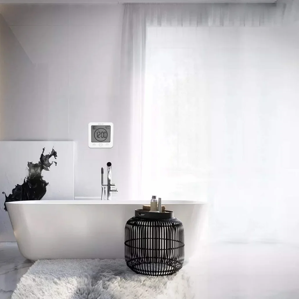 Reloj de baño Digital con Ventosa de Pared Impermeable, Pantalla Grande, Temporizador de Ducha, con Alarma, termómetro de Temperatura, higrómetro, Temporizador de Cuenta Regresiva
