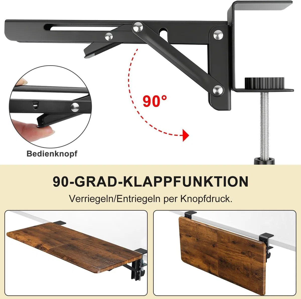 Soportes de Extensión de Escritorio Clip Lateral Plegable para Teclado de Metal 2Pz Abrazadera Lateral de Bandeja de Teclado Computadora Ajustable Estante de Soporte de (Negro 10pulgada)