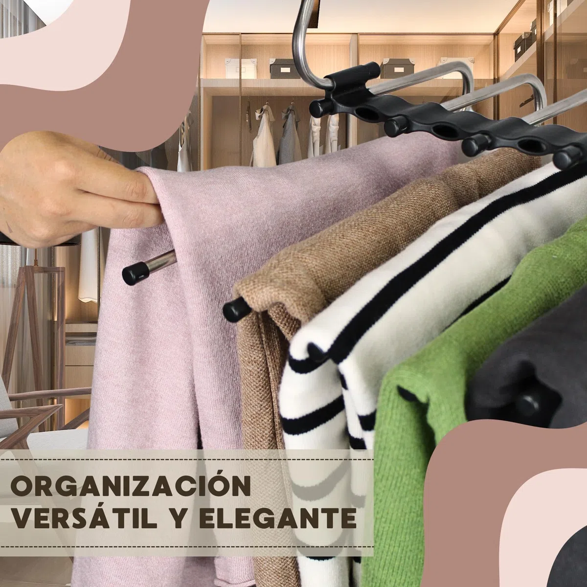 Pack Perchas Pantalones Multiple 5 en 1 - Perchas Pantalon - Perchas para Pantalones - pantalonero Extraible - Ahorra Espacio - Organizador Ropa - Perchas Multiples - Organizador Armario