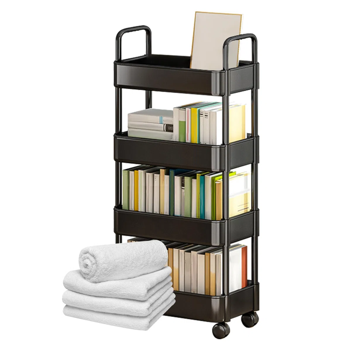 Genérico Rolling Cart Organizer - 3 Tier Utility Storage Trolley with Handle, Wheels | Multifunctional Metal Shelf | Mobile Basket Rack For Kitchen, Bathroom, Living Room, Office, Classroom Use