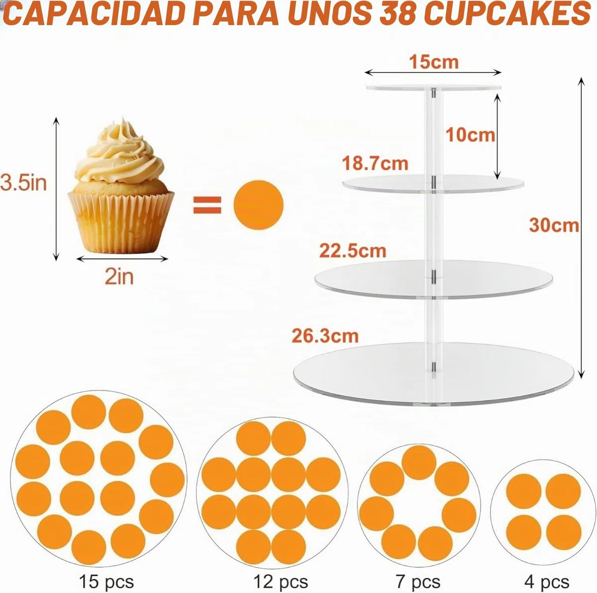 LATERN 4 Niveles Soporte para Cupcakes, Redondo Torre de Acrílico para Cupcakes Expositor Transparente Soporte Reutilizable para Tartas y Postres para Bodas Cumpleaños Baby Shower Halloween Fiesta