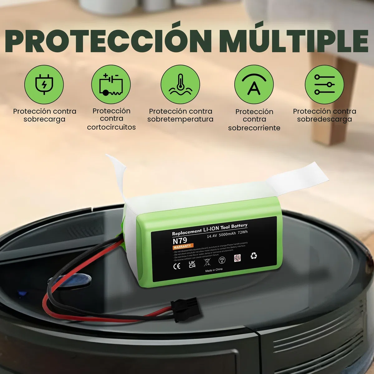 14.4V 5000mAh Batería de Repuesto de Iones de Litio Compatible con Conga Excellence 990 950 1090 1790 1990 Ecovacs Deebot N79 N79S DN622 Eufy RoboVac 11 11S 30 35C y IKOHS Netbot S14 S15
