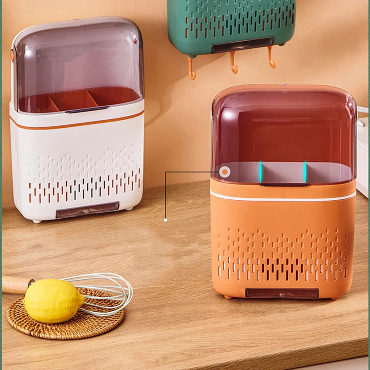 Nikou Escurridorde Cubiertos, Estante Colgante, Soporte para Palillos, escurridor compartimentado con Tapa para Cocina(Blanco)