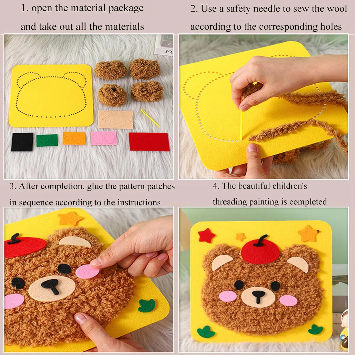 Genérico Diy Embroidery Doll Set, Embroidery Kit For Kids, Sewing Kit For Kids, Diy Embroidery Doll Set For Kids, Cartoon Animal Sewing Craft Kit For Kids (4pcs-a)