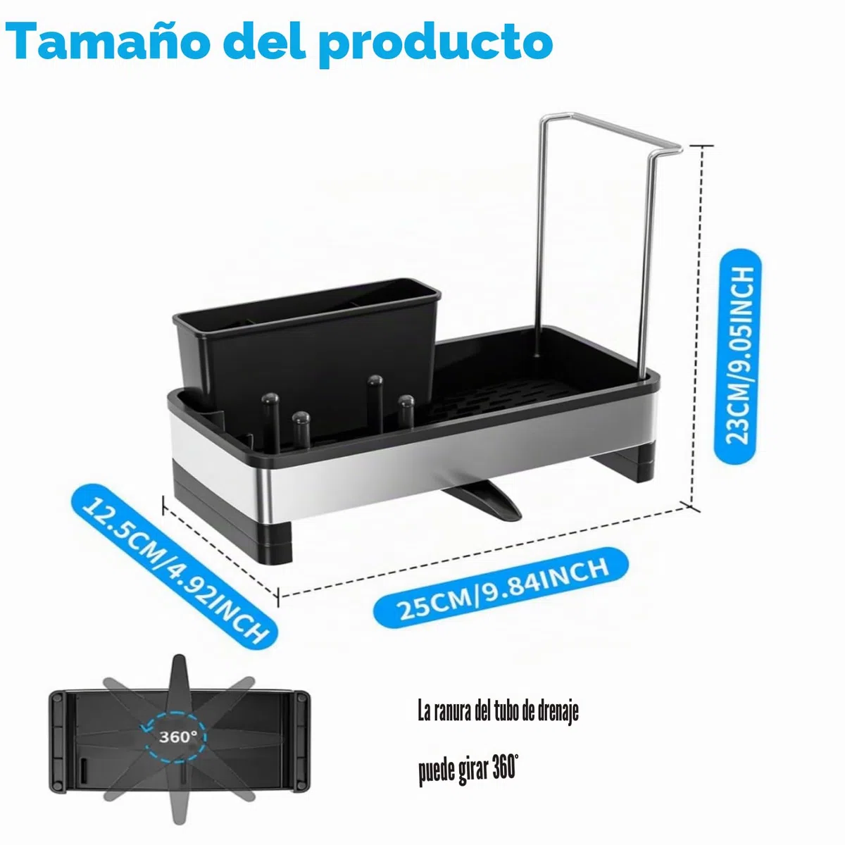 Organizador Cocina, Organizador Fregadero con Bandeja de Drenaje Autodrenante para Soporte de Esponja, Toallero, Soporte para Paños Cocina Accesorios para lavabo del Baño (Negro)