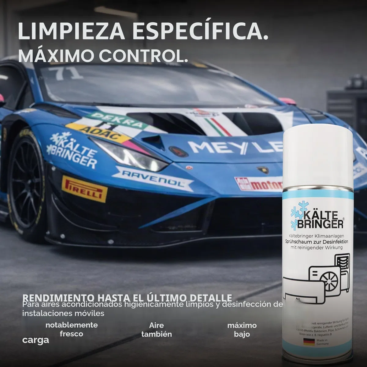 Kältebringer Limpiador de aire acondicionado espuma 400 ml – Desinfección para splitgerät o coche coche – con sonda de 60 cm – Limpiador de aire acondicionado multiusos elimina olores y bacterias