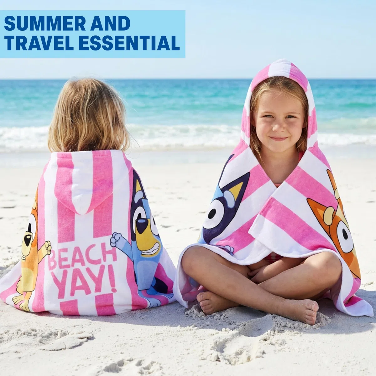 Get Trend Bluey Poncho Toalla Niña con Capucha 2-6 Años, 100% Algodón Toalla de Baño Infantil, Piscina Playa Poncho de Natación con Capucha, Idea de Regalo para Niña (Multi Bluey)