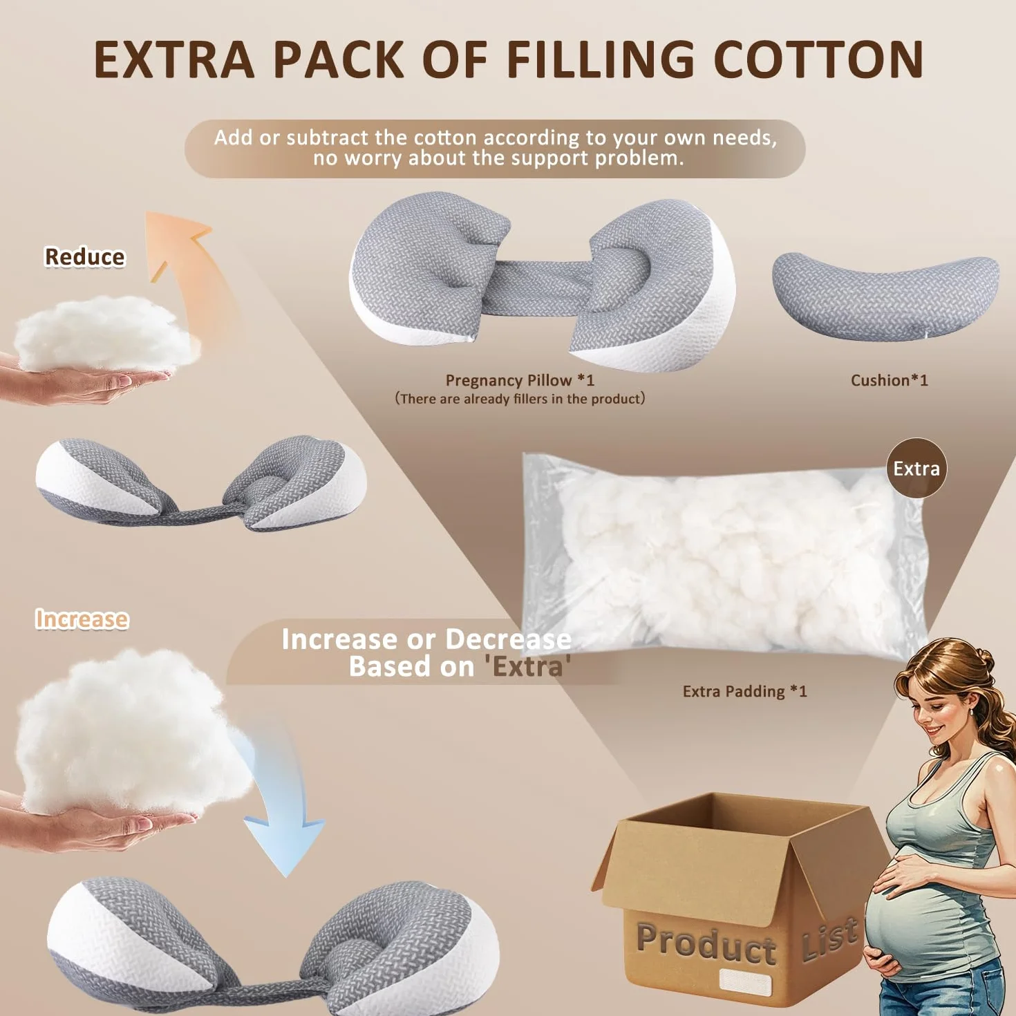 Chilling Home Almohada de Embarazo para Dormir, Almohada para Dormir de Lado para el Abdomen, Almohada Corporal Ajustable y portátil para Mujeres y Dormir de Lado con Funda Transpirable (Gris)
