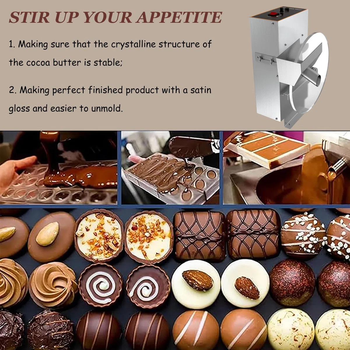 Máquina mezcladora para derretir Chocolate Caliente, mezcladora de Ruedas de Chocolate, creadora de temperado, máquina eléctrica de deposición de Chocolate, Acero Inoxidable (220v)