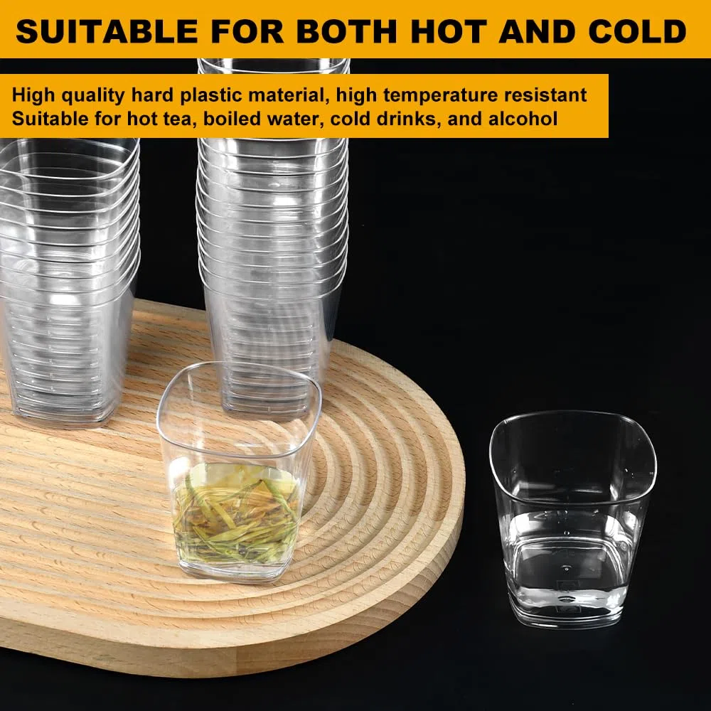 50 Vasos de Plástico 200ml, Vasos de Plástico Duro Reutilizables, Transparentes, para Bebidas y Cóctel