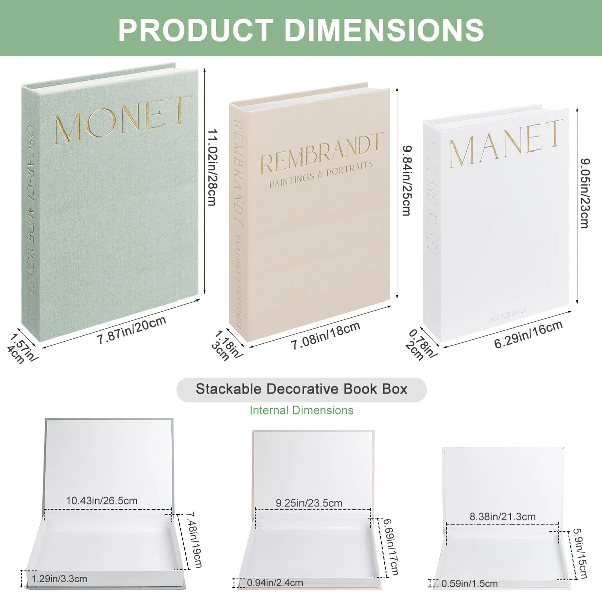 ENUTROF Libros Decorativos Moda Falsos 3 PCS Libro Decorativo Caja Libro Decoración con Cierre Magnético Apilables para Oficina Hogar Estanterías Mesa de Café Estantes (Verde)