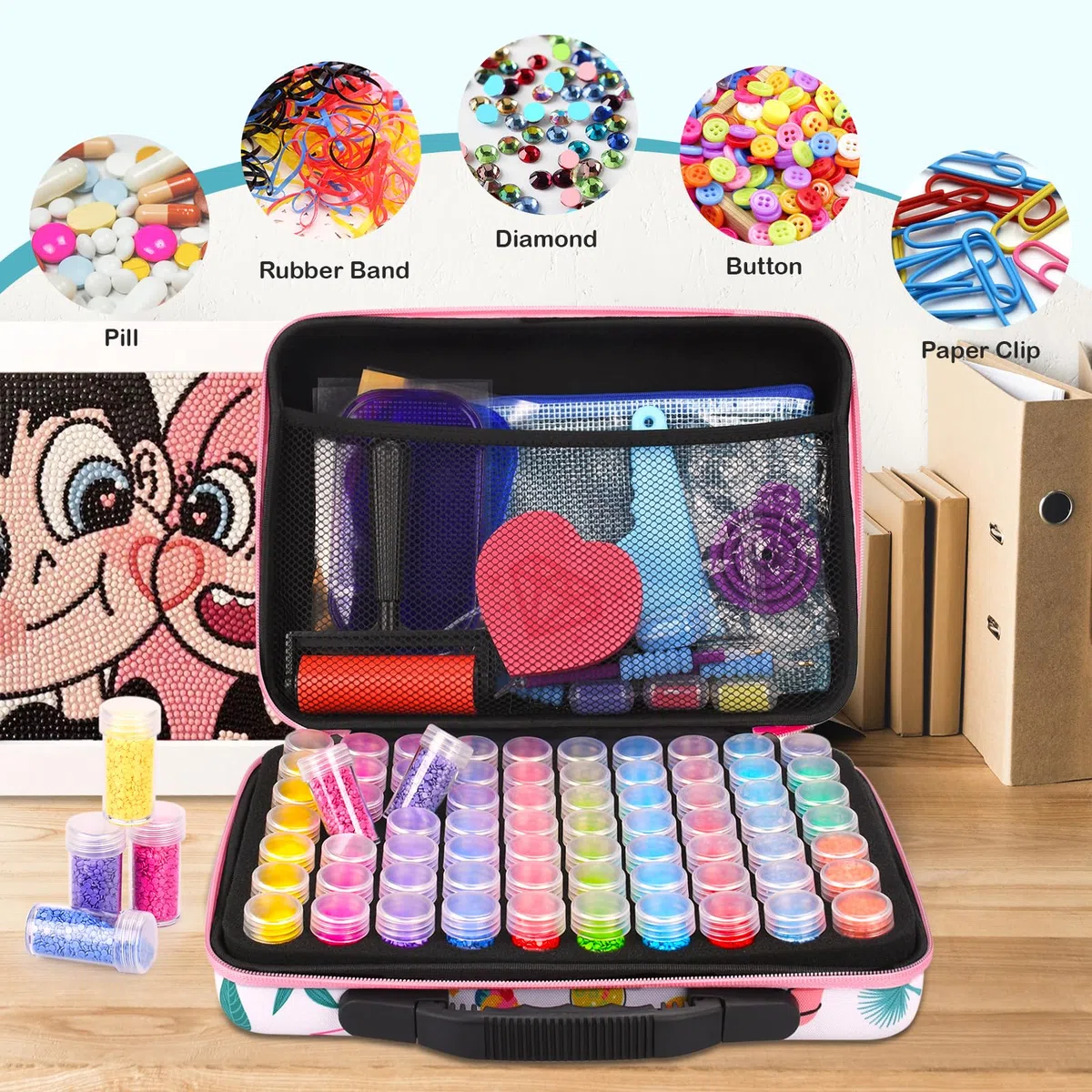 Diamond Painting Kit Completo,70 Ranuras para Contenedores de Almacenamiento de Pintura de Diamante,Ranuras Diamond Painting Accesorios,Tarros a Prueba de Golpe,para Diamantes,Joyas