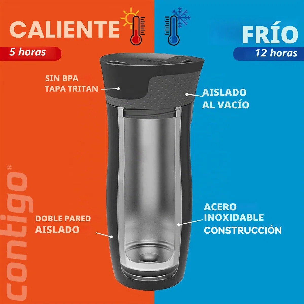 Contigo West Loop Autoseal vaso térmico, vaso aislante de acero inoxidable, termo para café, sin BPA, vaso de viaje antiderrame con tapa de fácil limpieza, mantiene el calor hasta por 5 h, 470 ml