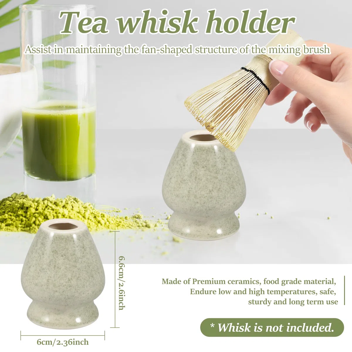 Cuenco japonés para matcha de 2 piezas de cerámica con soporte para batidores de varillas de 500 ml, fácil de suministrar, cuenco de té Chawan Matcha para principiantes, amantes de bricolaje