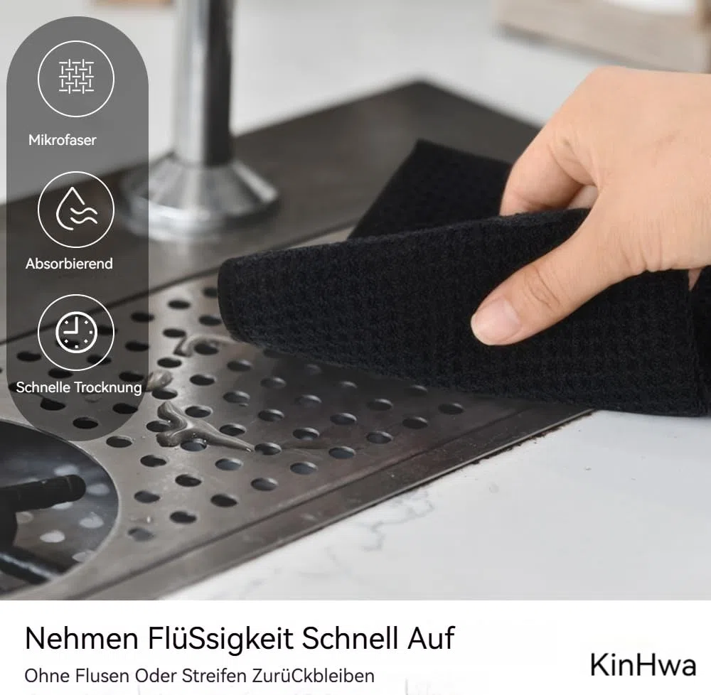 KinHwa Bayeta Cocina Negra Absorbente Trapos Microfibra Práctico Tamaño 30cm x 30cm Set de 6