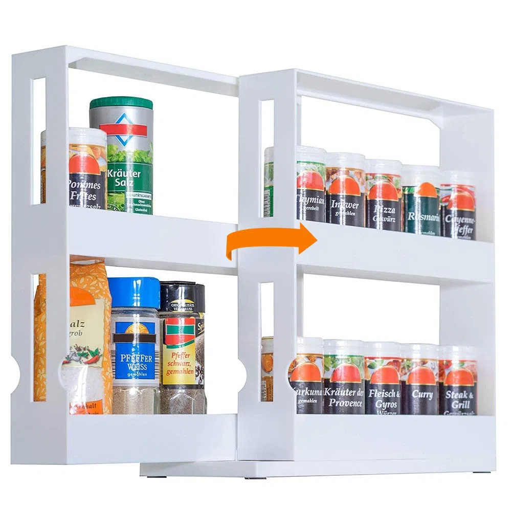 Estantería de especias giratoria, plástica, extensible, para cocina, cuarto de baño, encimera