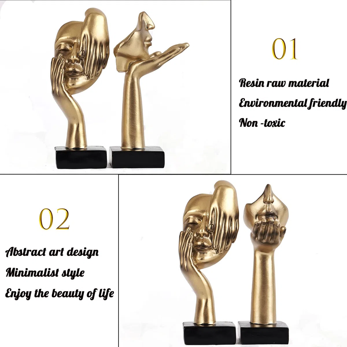 2 estatuas de Pensador, Escultura de Arte Abstracto Negro Dorado decoración Moderna del hogar, decoración de Escritorio, d Año Nuevo (2 Piezas Doradas)