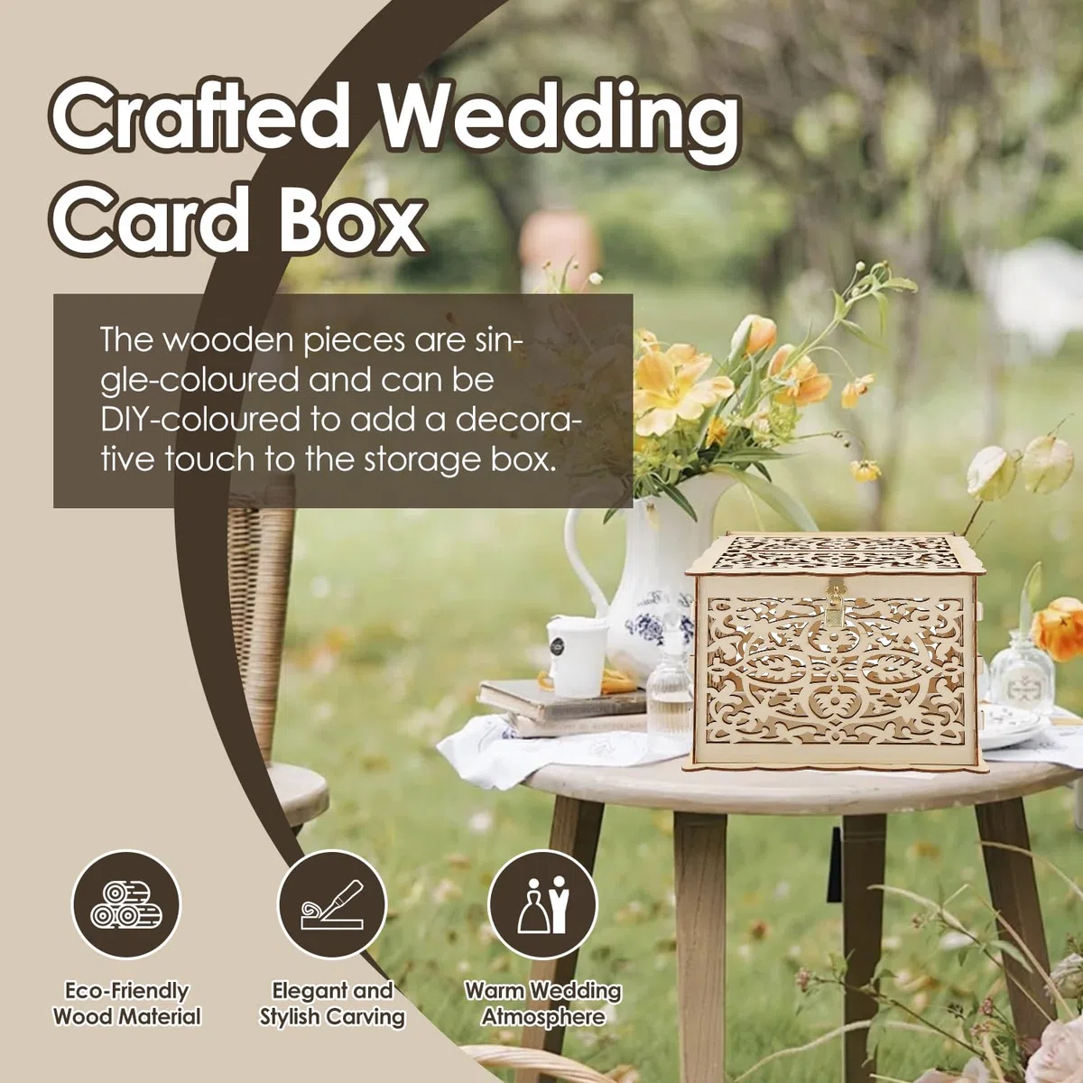 Caja de Tarjeta de Boda, Caja de Sobre Boda Hueca Bricolaje con Ranura y Cerradura, Caja de Tarjeta de Regalo de Madera, para Recepción Aniversario de Boda Baby Shower Cumpleaños Decoraciones