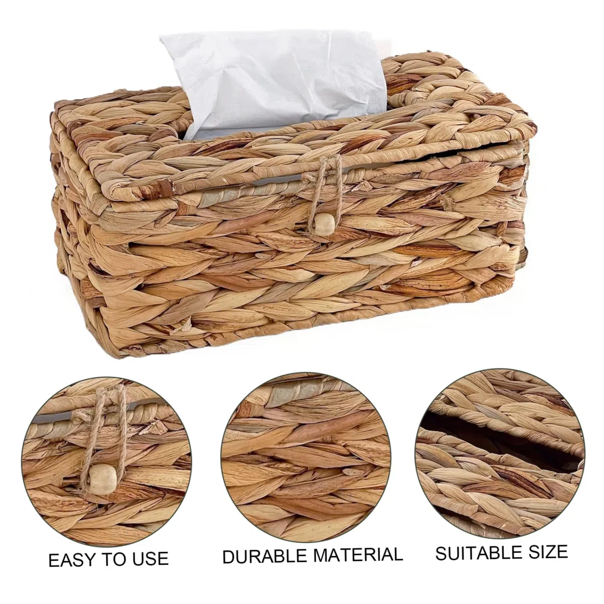 Cubierta para Caja de pañuelos, Soporte Rectangular para Caja de pañuelos de ratán, Cubierta de Mimbre con Tapa abatible, Soporte Facial Decorativo para baño, Cocina, Oficina, Mesa, Escritorio, Rat