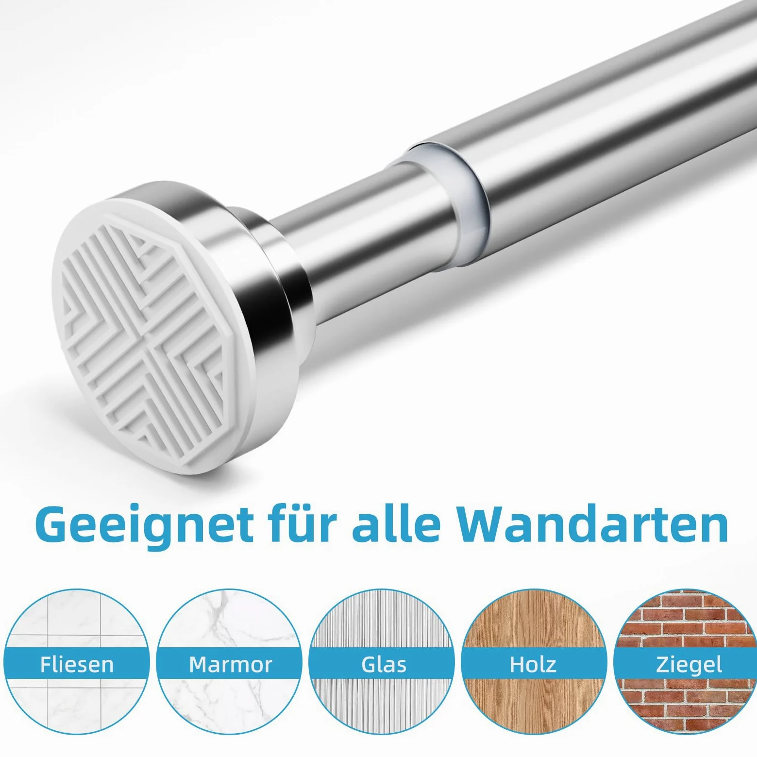 Barra para cortina de ducha sin agujeros de acero inoxidable - Barra telescópica extensible - Antióxido y antideslizante - Barra de ducha ajustable de 70 a 195 cm - Ideal para baño