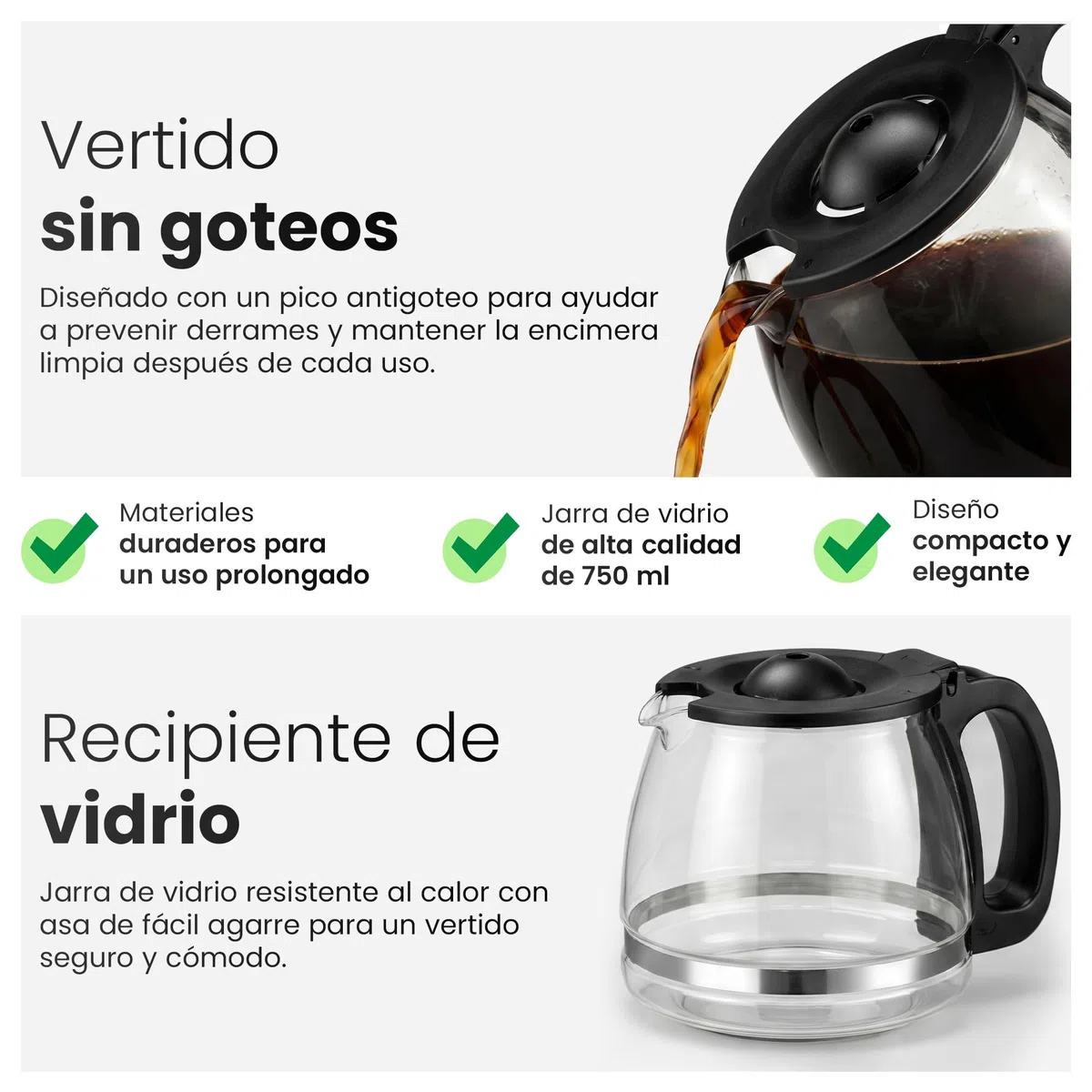 Sytech sy-dc9 cafetera de goteo, jarra de vidrio, antigoteo, 4-6 tazas, 750 ml, 650w