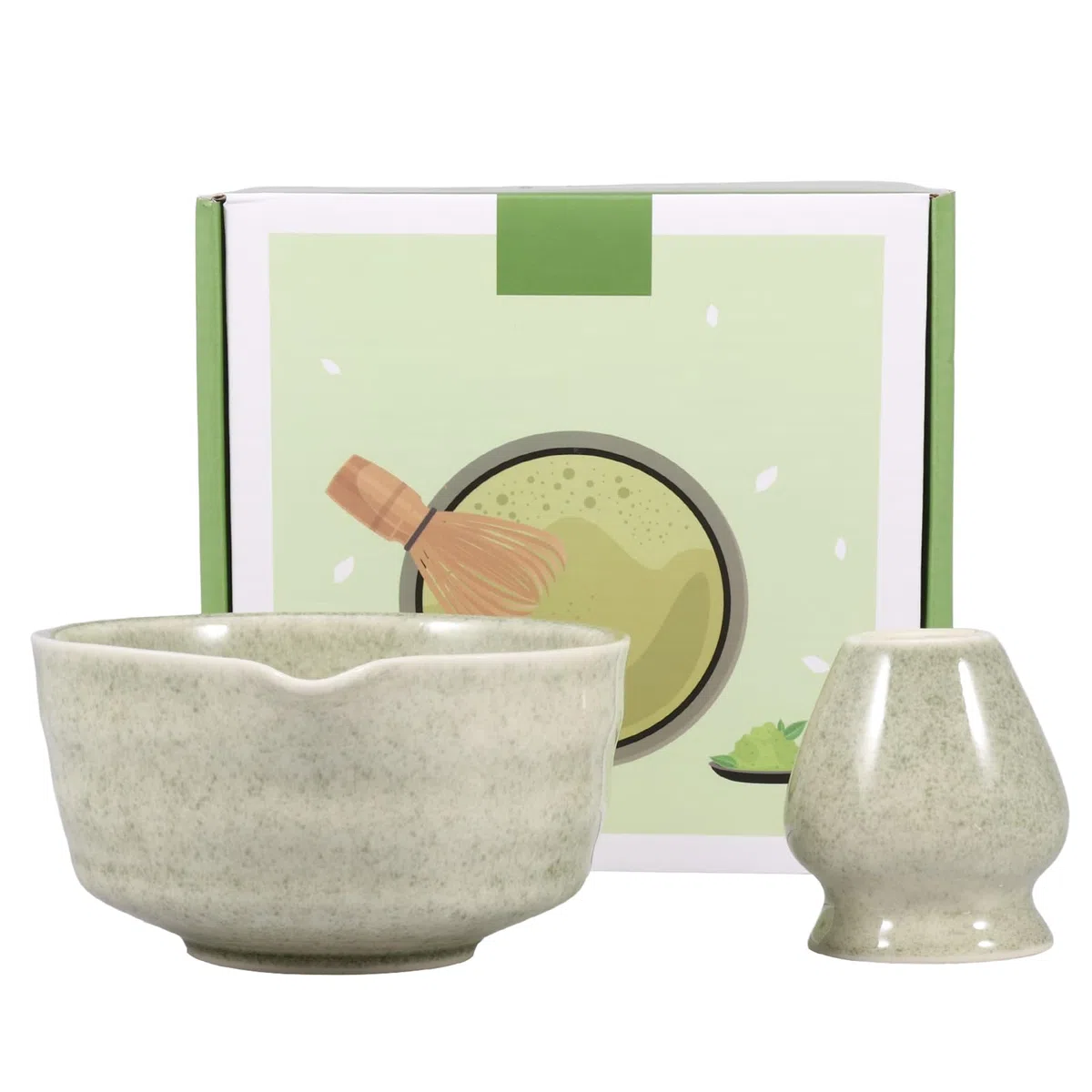 Cuenco japonés para matcha de 2 piezas de cerámica con soporte para batidores de varillas de 500 ml, fácil de suministrar, cuenco de té Chawan Matcha para principiantes, amantes de bricolaje