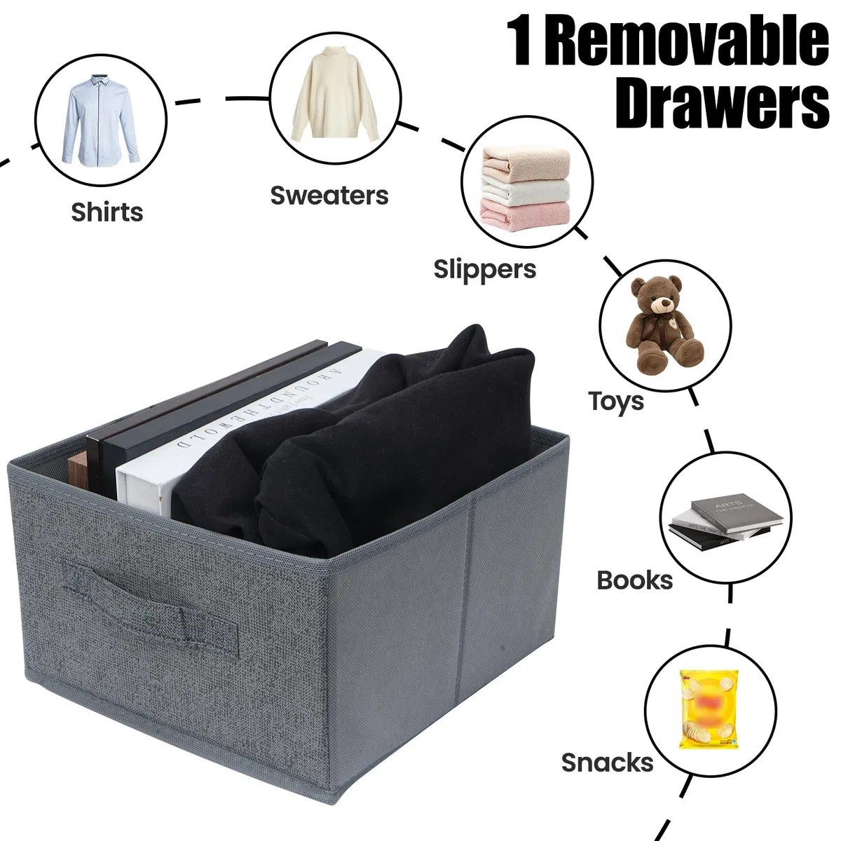 Organizador Armario Colgante con 4 Compartimentos, Organizador de Armario con 1 Cajón, Lavable Baldas Armario Interior, Arrumacao Roupeiro para Dormitorio Caravana Camping (Gris)