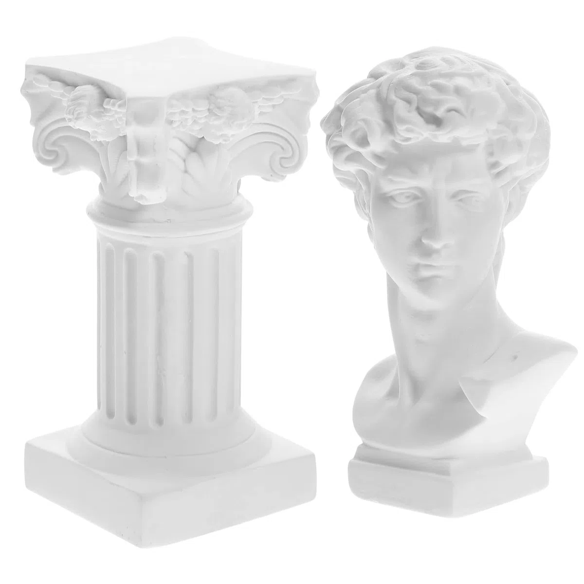 HOMSFOU 1 Set Greek David Bust Estatuas Roman Pillar Column Estatuas de resina Estatuas Base Pedestal Stand Mini Mitología Griega Escultura Griega Decoración Para La Mesa De Boda