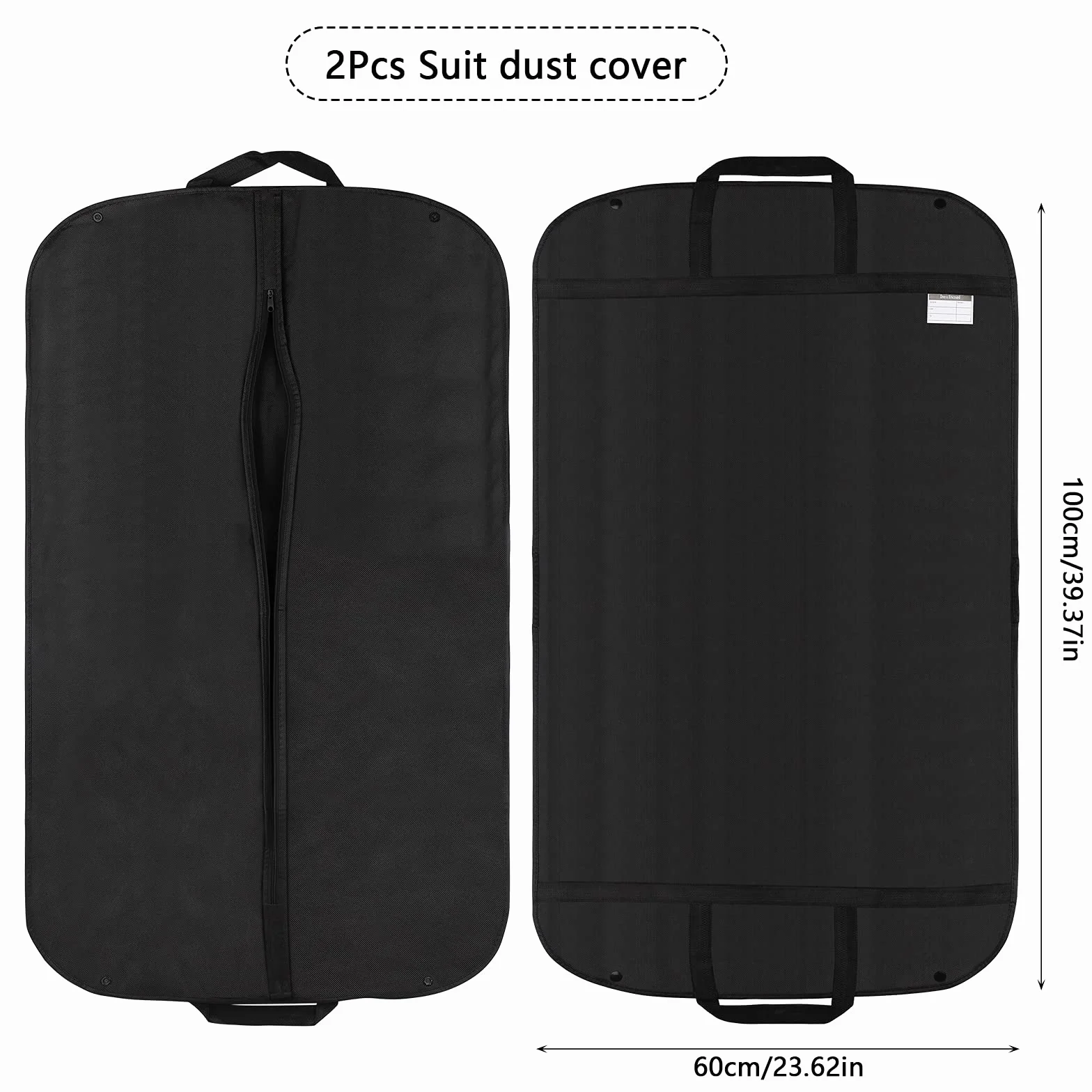 Funda de ropa, 2 Piezas Plegable Transpirable Bolsas para traje con Asas para viajar, Cubierta con Cremallera Organizador, 60*100cm, Negro