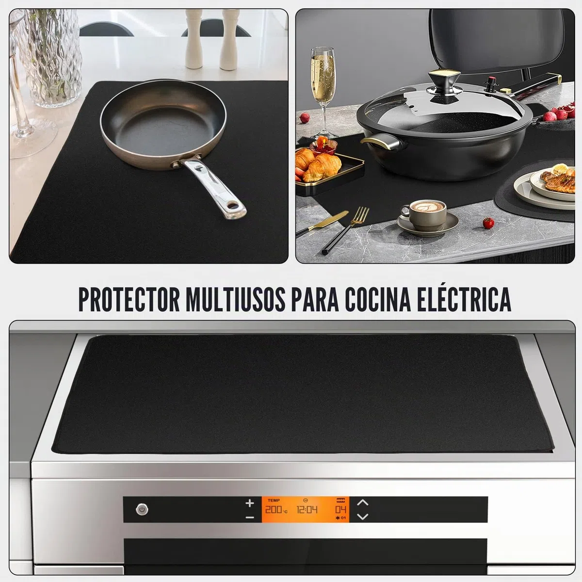 Alfombra para Placas de Inducción 61.5x53 cm, Cubre Placa de Cocina de Inducción, Cubierta de Mesa de Cocción Eléctrica, Alfombra de Protección para Estufa de Cristal con Revestimiento Antideslizante